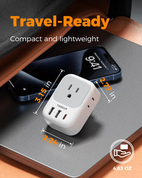 TESSAN compact-size adapter fits easily in luggage.