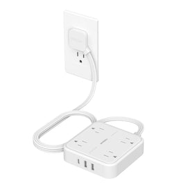 TESSAN surge protector flat extension 5ft front view with four outlets