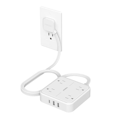 TESSAN surge protector flat extension 5ft front view with four outlets
