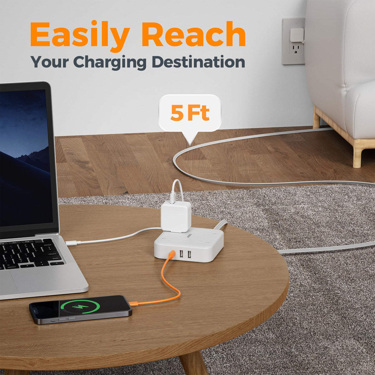 TESSAN mountable power strip with wall-mount holes for flexible placement