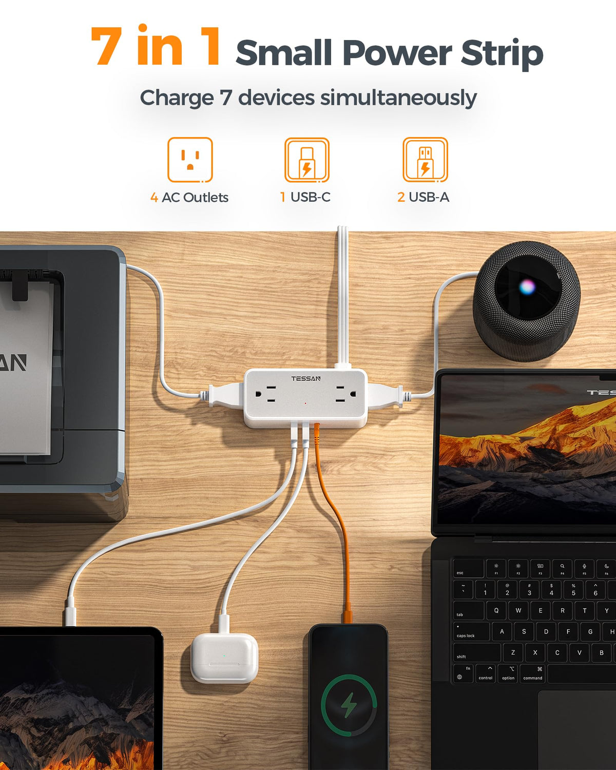 TESSAN surge protector 900J safeguards devices against power surges