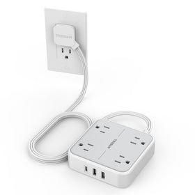 TESSAN surge protector flat extension 5ft grey with surge protection.