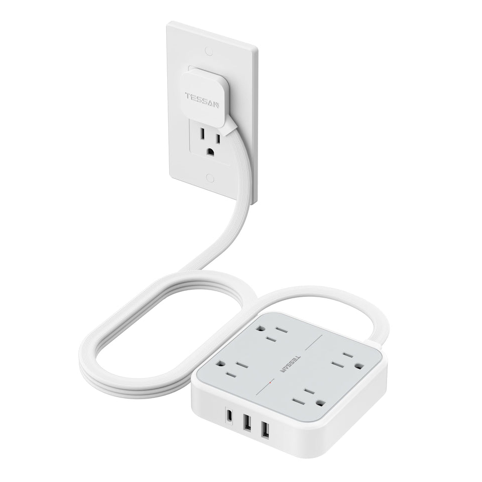 TESSAN flat-extension surge protector for tidy desk charging