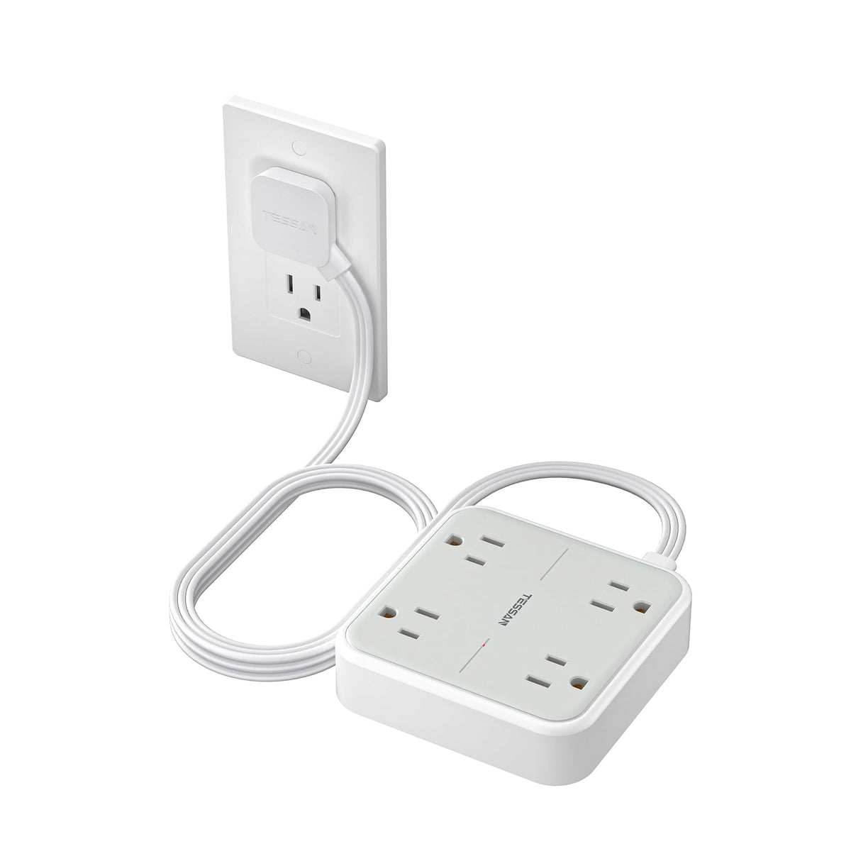 TESSAN surge protector flat extension 5ft with four outlets keeps cords tidy and accessible