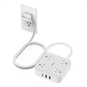 TESSAN surge protector flat extension cord 5ft keeps devices powered safely.