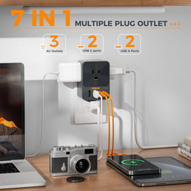 TESSAN surge protector outlet extender shields devices from surges.