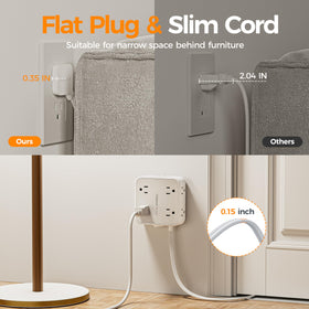 TESSAN power strip 5 ft extension cord reaches distant outlets neatly