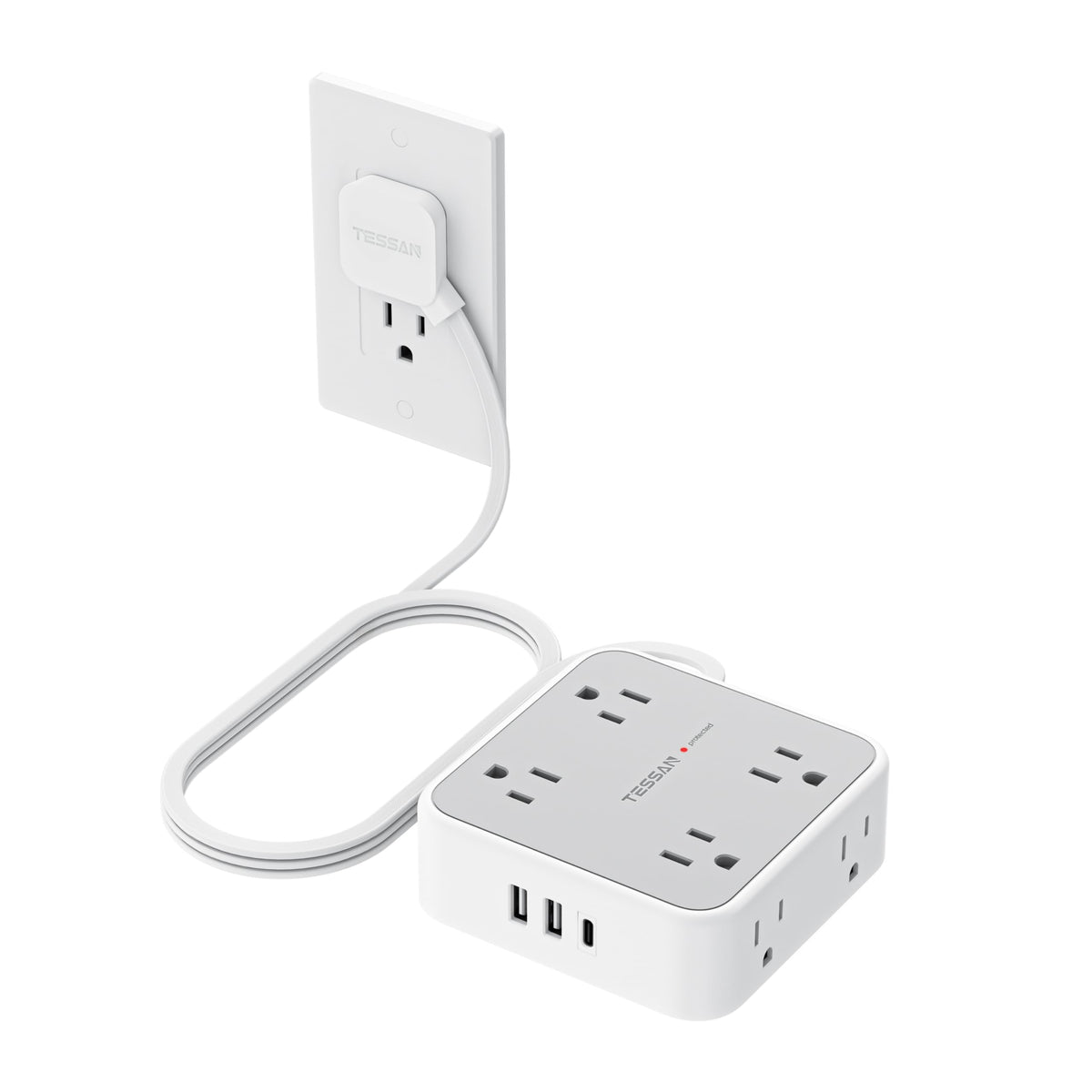 TESSAN surge protector power strip with 8 outlets and flat plug keeps your desk tidy