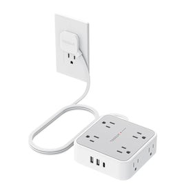 TESSAN surge protector power strip with 8 outlets and flat plug keeps your desk tidy