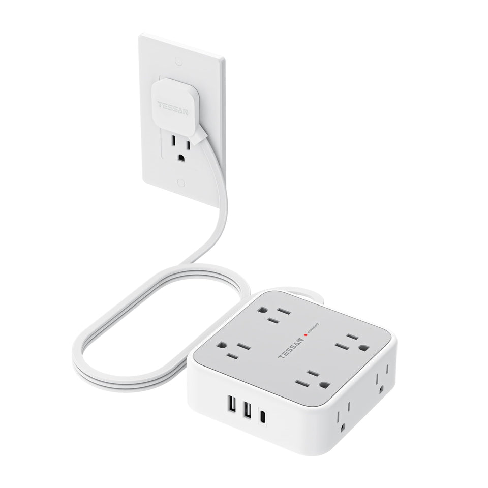 TESSAN surge protector power strip with 8 outlets and flat plug keeps your desk tidy