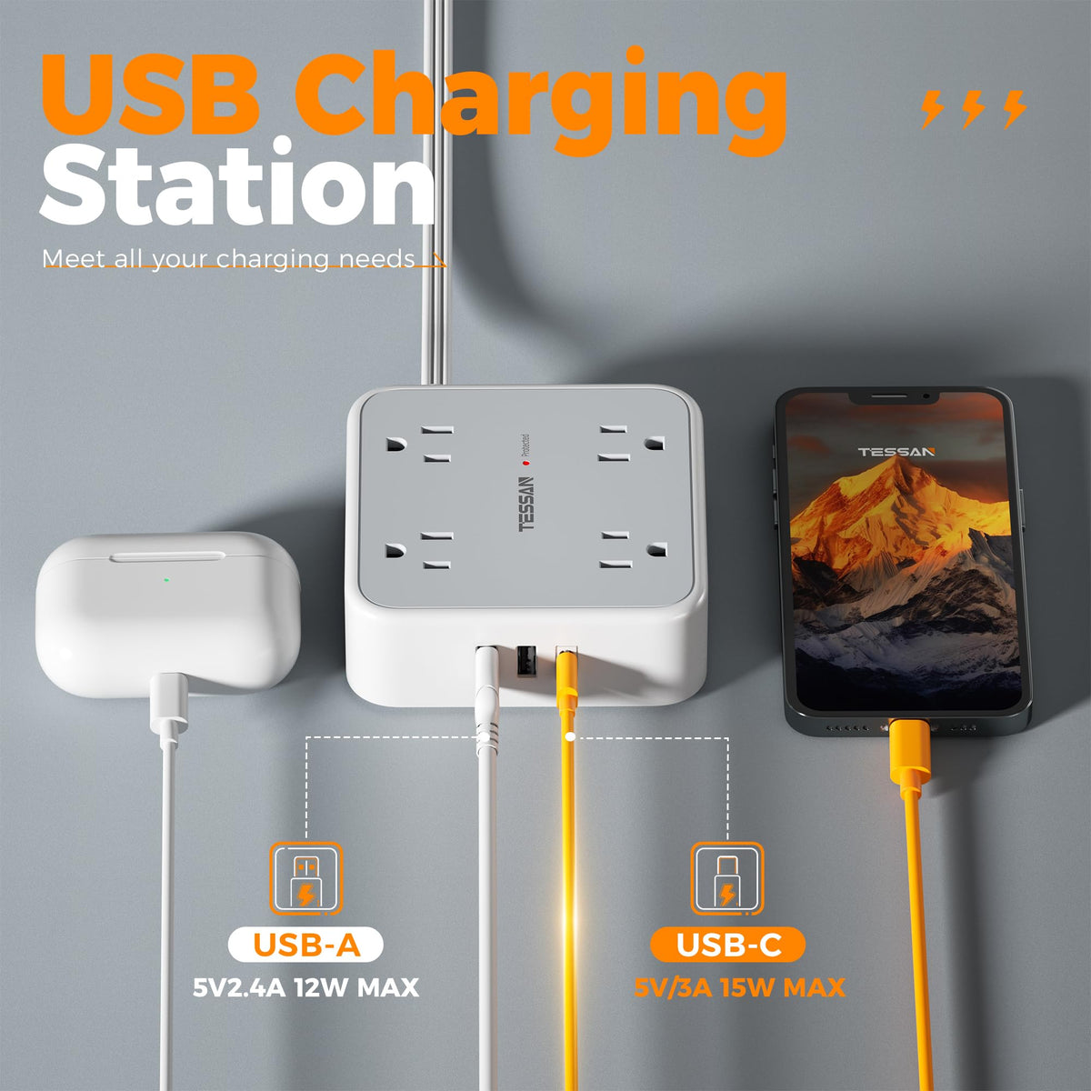 TESSAN surge protector ring pull design simplifies unplugging.