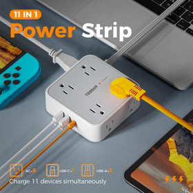 TESSAN surge protector USB C port delivers fast charging for compatible devices.