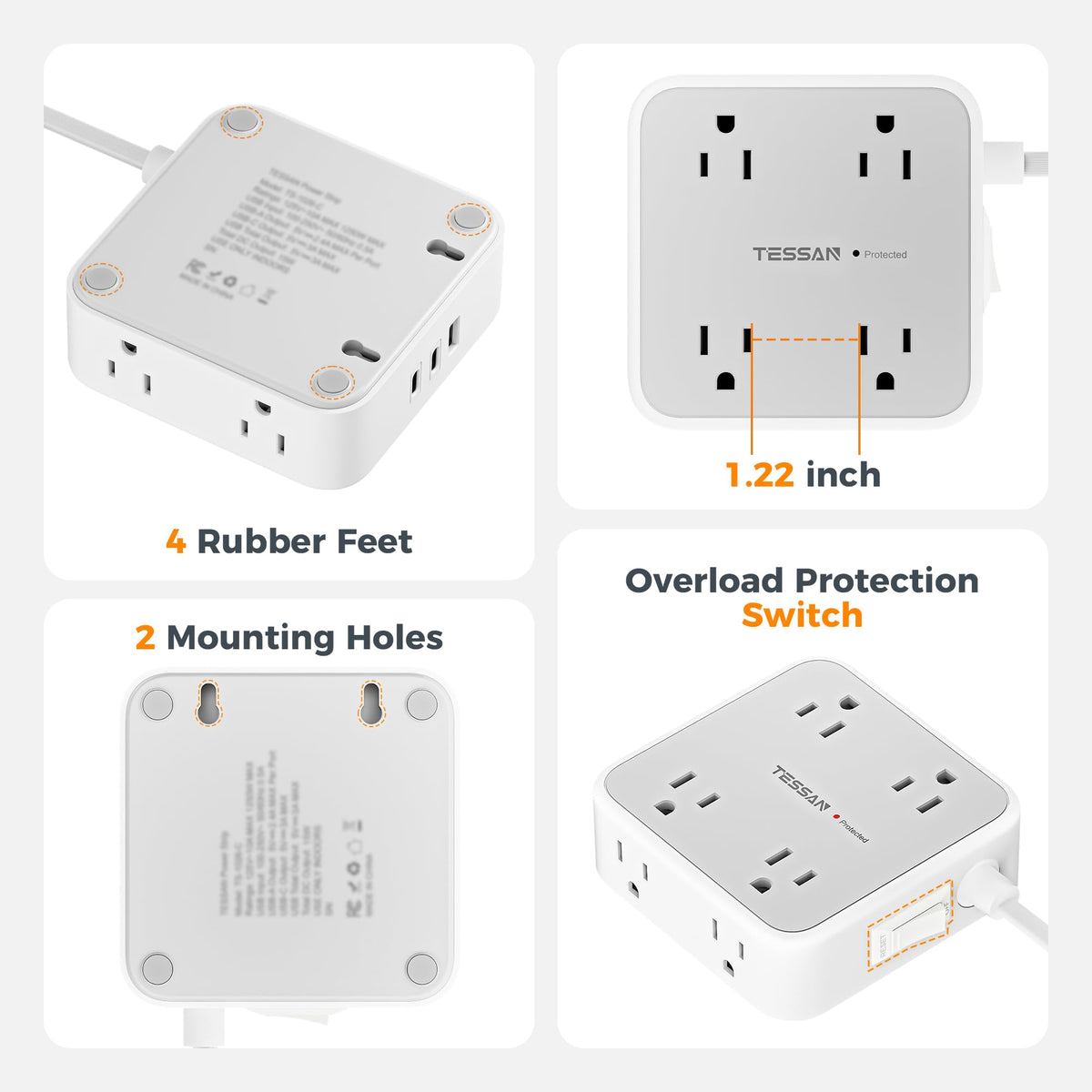 TESSAN power switch and LED indicator showing easy control and status benefit convenient use