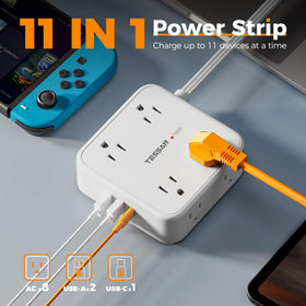 TESSAN three-sided outlet top displaying space for bulky adapters without blocking