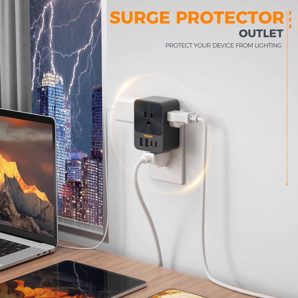 TESSAN top-outlet keeps other outlets accessible in any room.