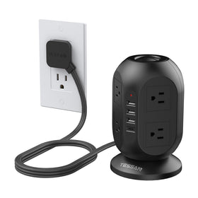 TESSAN tower front view showing outlets and neat vertical design for organized charging