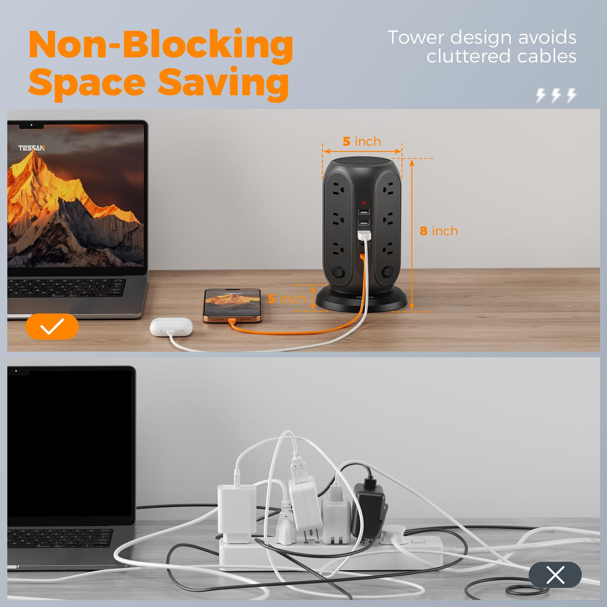 TESSAN detail of USB A and USB C ports for faster device charging benefit