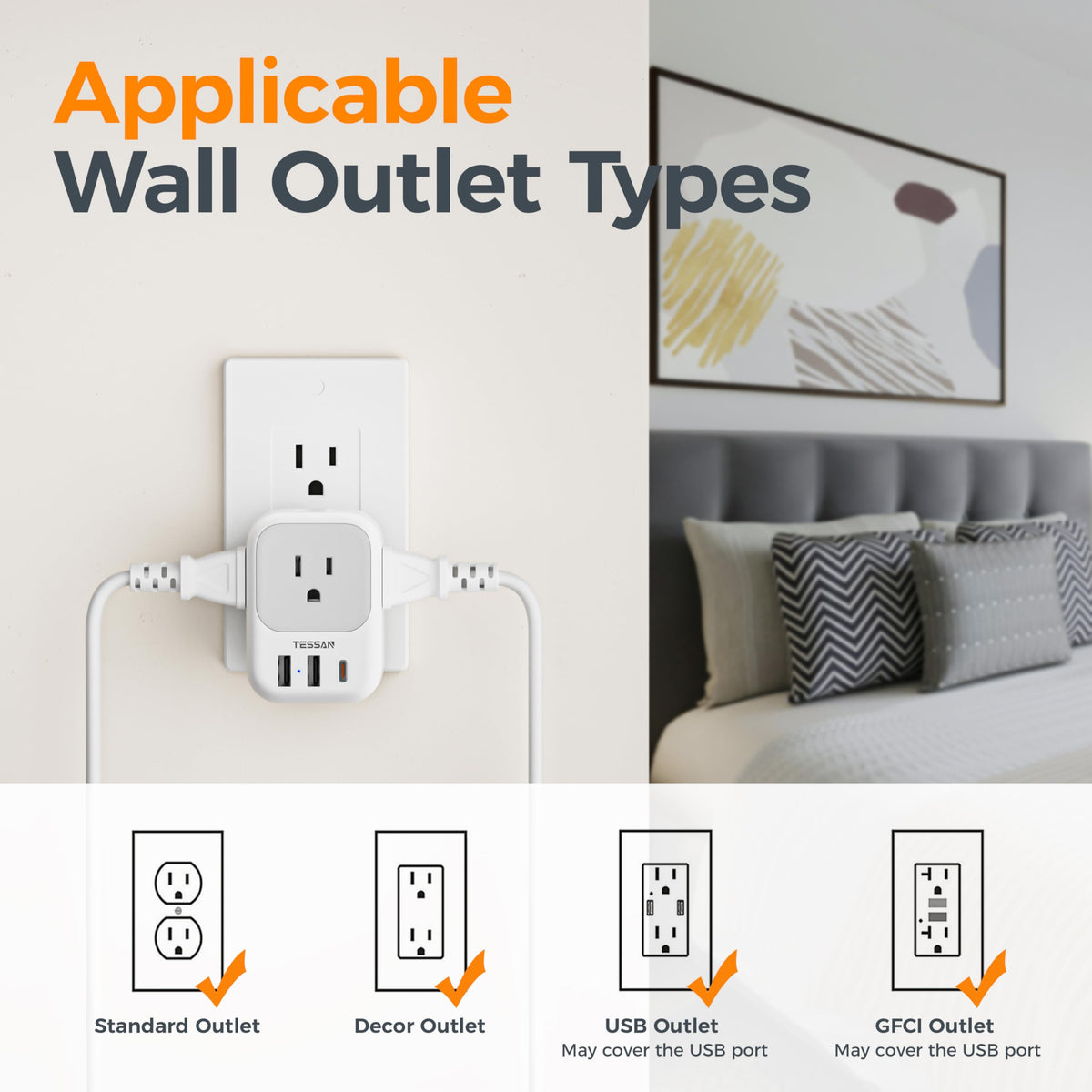 TESSAN travel-friendly charger slips into bags for on-the-go power.