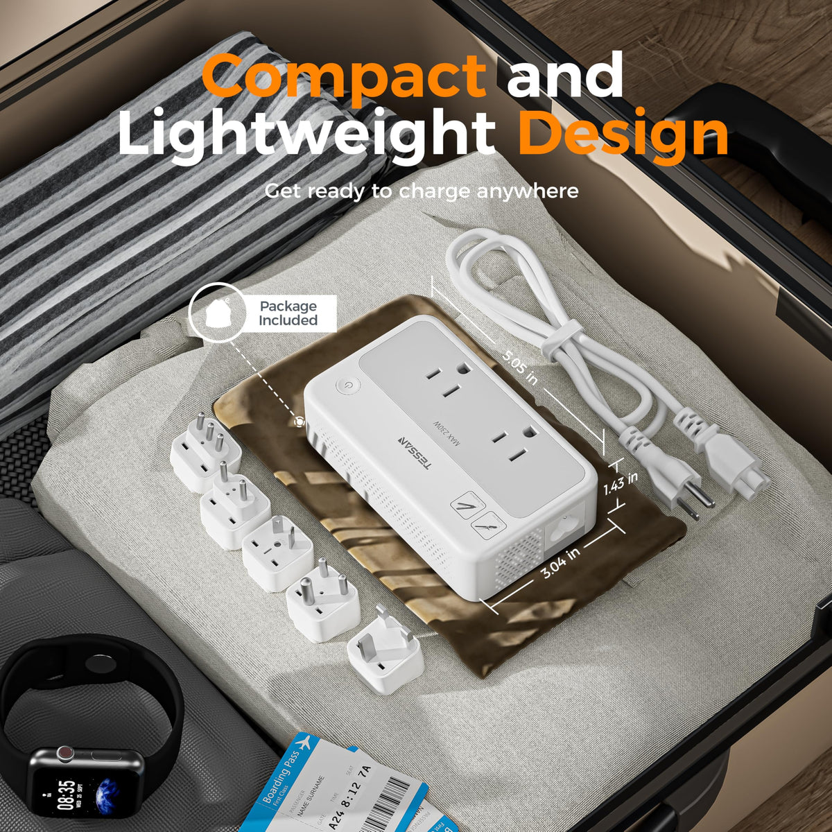 TESSAN packed in carry-on luggage for easy travel convenience