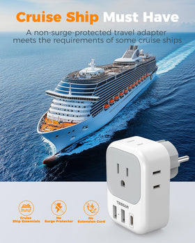 TESSAN Type E/F adapter supports multiple European outlets for global trips