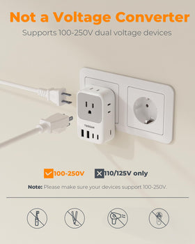 TESSAN Type-F/E hybrid plug adapter works across many European destinations.