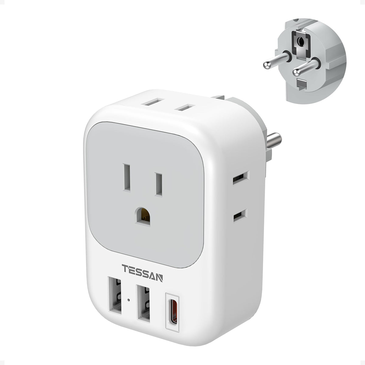 TESSAN Type E/F plug adapter with 4 AC outlets for multi-device charging