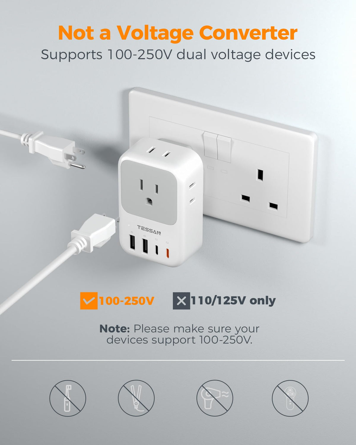TESSAN 3250W max supports high-power devices safely