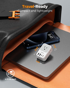 TESSAN travel adapter in a hotel room demonstrating versatility
