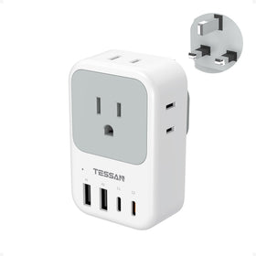 TESSAN Type G travel adapter with UK outlets for multiple devices