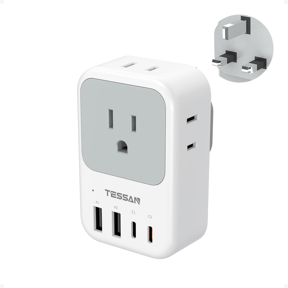 TESSAN Type G travel adapter with UK outlets for multiple devices