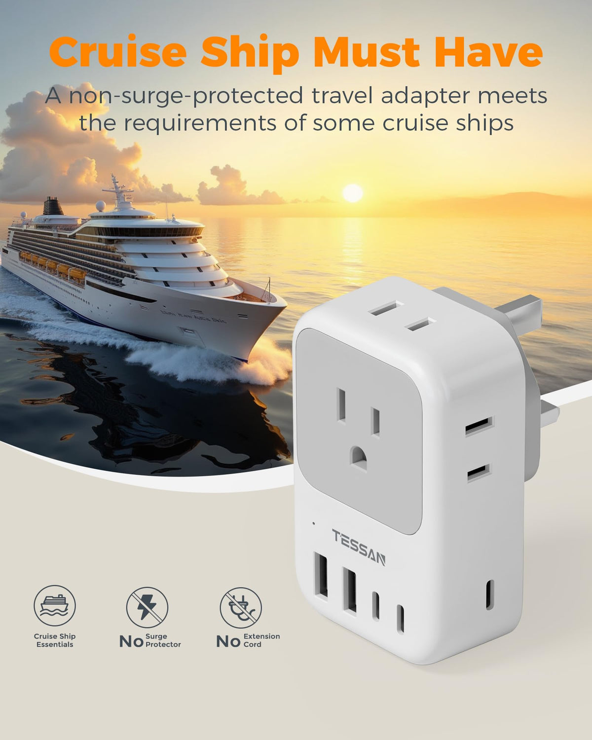 TESSAN Type G travel adapter 2-pack ready for shared travel setups