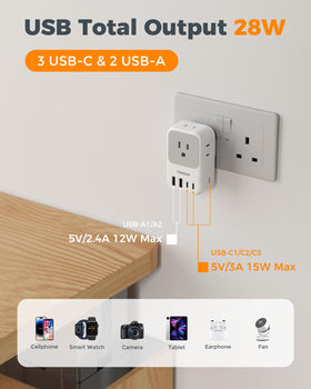 TESSAN Type G travel adapter in compact form ideal for luggage