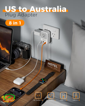 TESSAN Type I plug shown in use at airports and hotels.