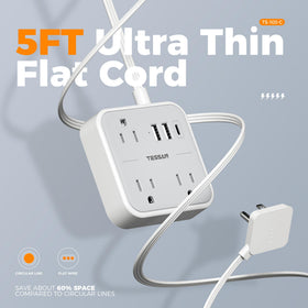 TESSAN Ultra-Thin Flat Extension Cord 5 ft length tucked near a wall