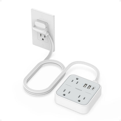 TESSAN ultra-thin flat extension cord with 5 ft reach for tidy setups.