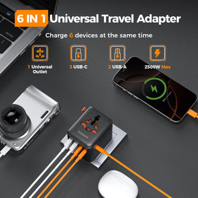 TESSAN universal outlet detail demonstrating multi‑plug compatibility and safety