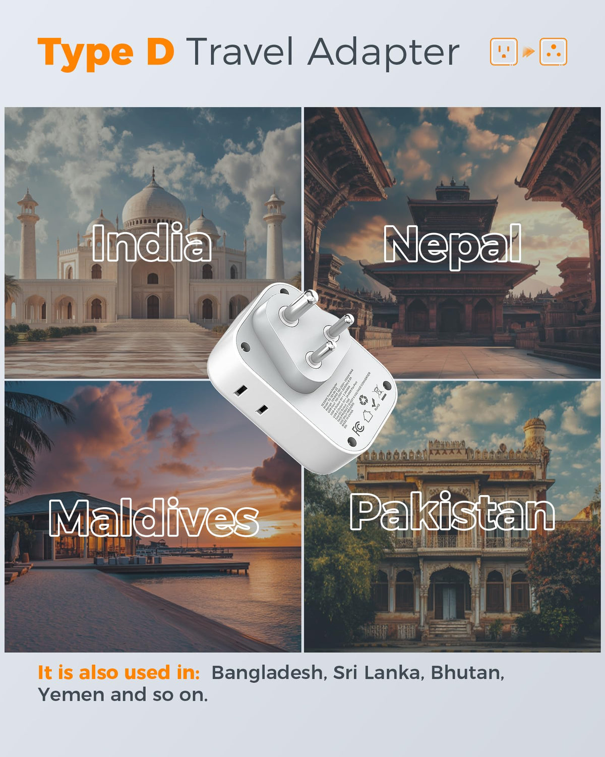 TESSAN US to India adapter showing USB-C ports for fast charging