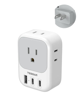 TESSAN US to Japan adapter with 4 outlets and two USB-C ports for versatile charging on the go.