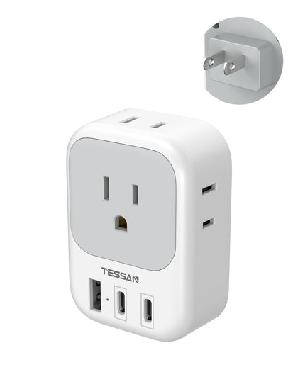 TESSAN US to Japan adapter with 4 outlets and two USB-C ports for versatile charging on the go.
