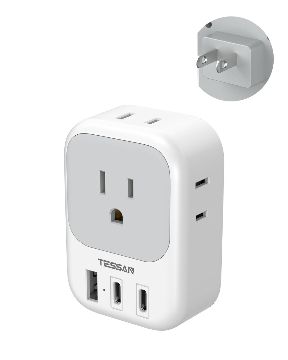 TESSAN US to Japan adapter with 4 outlets and two USB-C ports for versatile charging on the go.