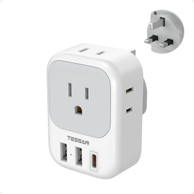 TESSAN US-to-UK PD 20W adapter with front view for travel charging