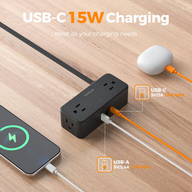 TESSAN USB-A ports provide up to 2.4A per port for phones and tablets.