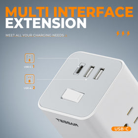 TESSAN USB-A ports (2.4A) fast-charge several devices simultaneously
