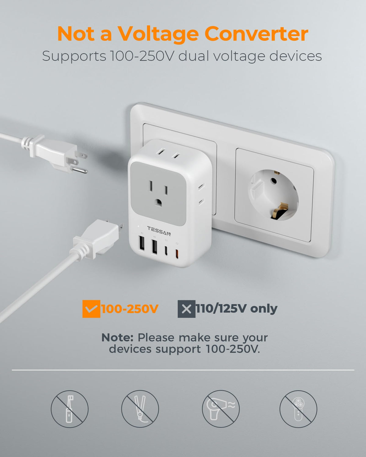 TESSAN USB-A ports for simultaneous charging on the go