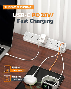 TESSAN USB-C ports deliver up to 20W for fast charging.