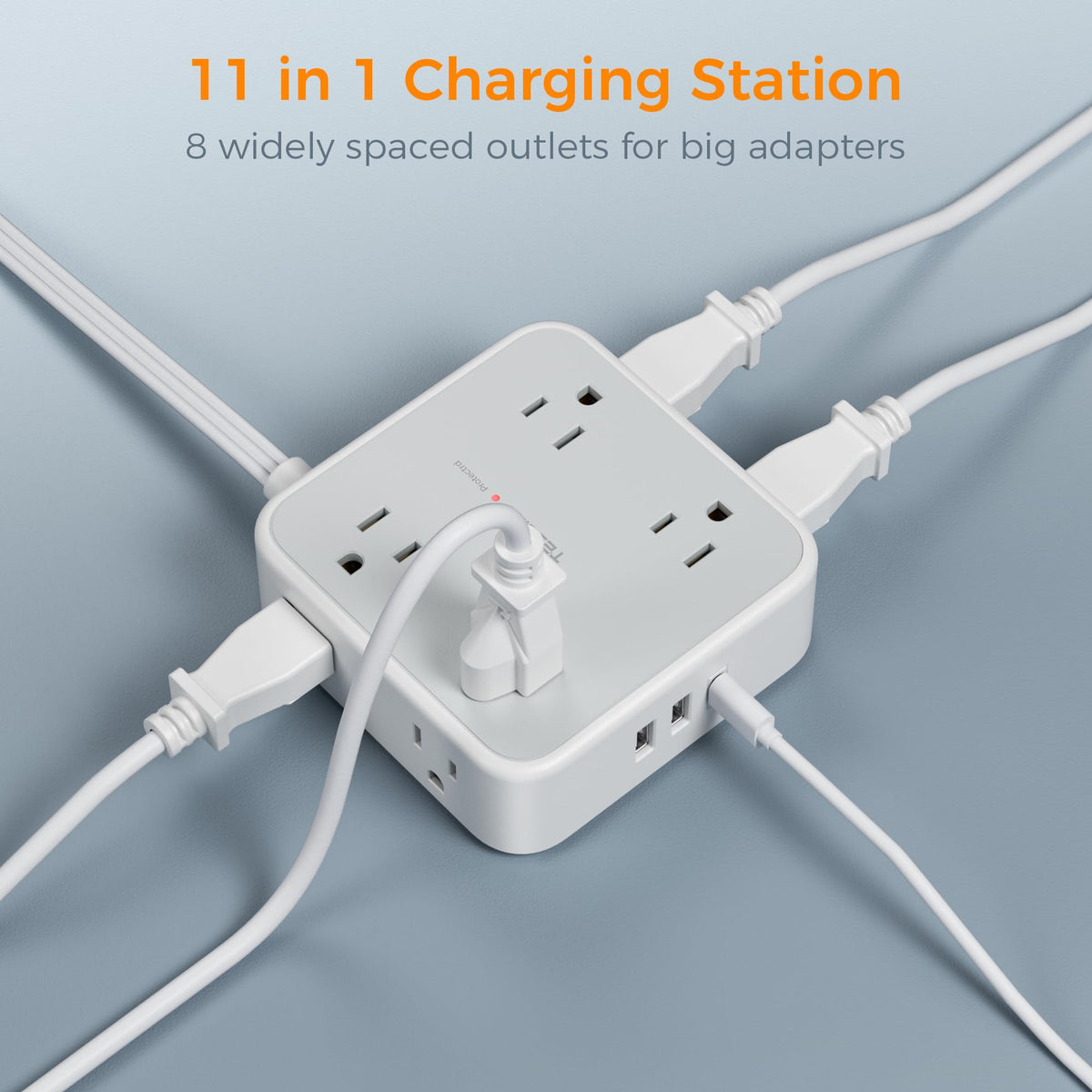 TESSAN USB‑C and USB‑A closeup showing fast multiport charging options