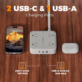 TESSAN USB‑C and USB‑A ports detail, faster charging for devices
