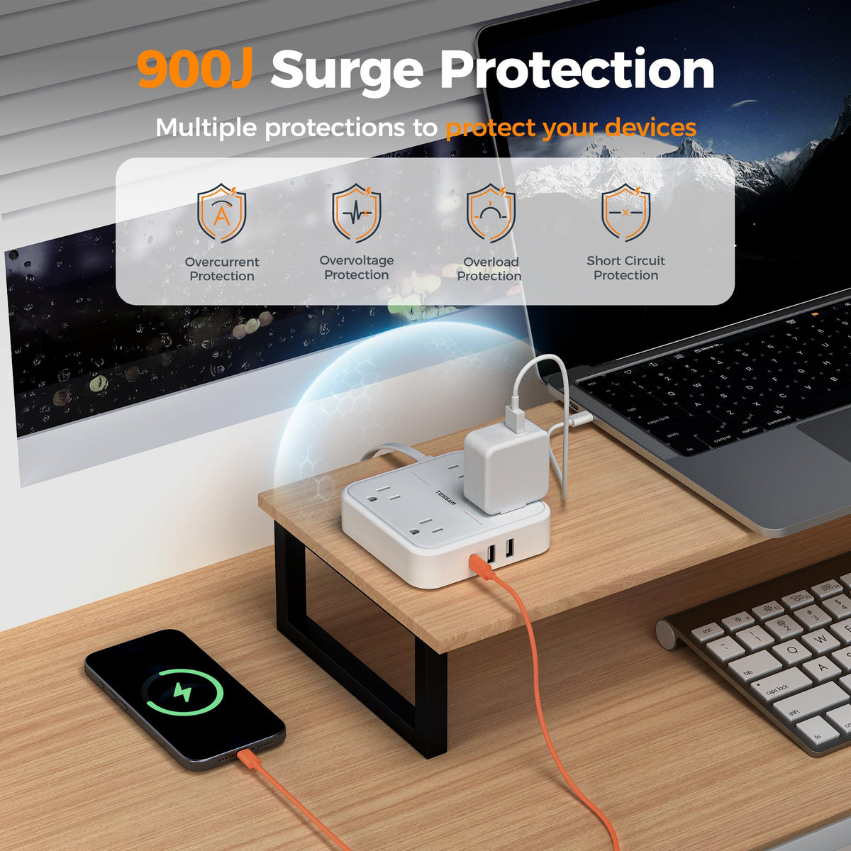 TESSAN USB-C and USB-A ports for multi-device charging
