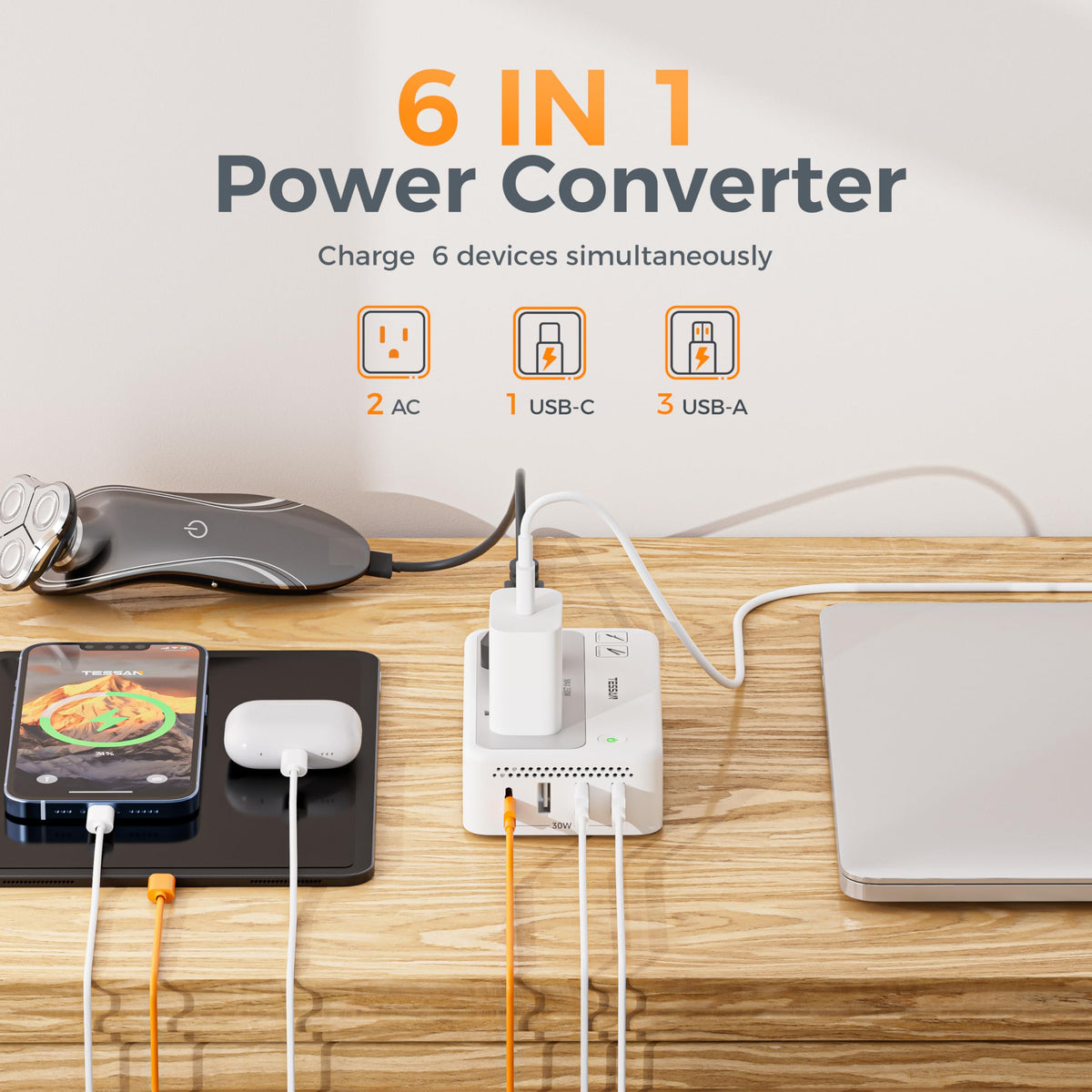 TESSAN USB-C PD port charging a phone quickly with reliable power