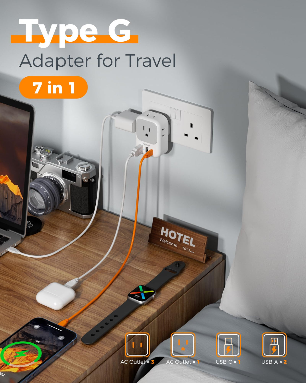 TESSAN USB-C PD 20W port and USB-A ports for fast charging